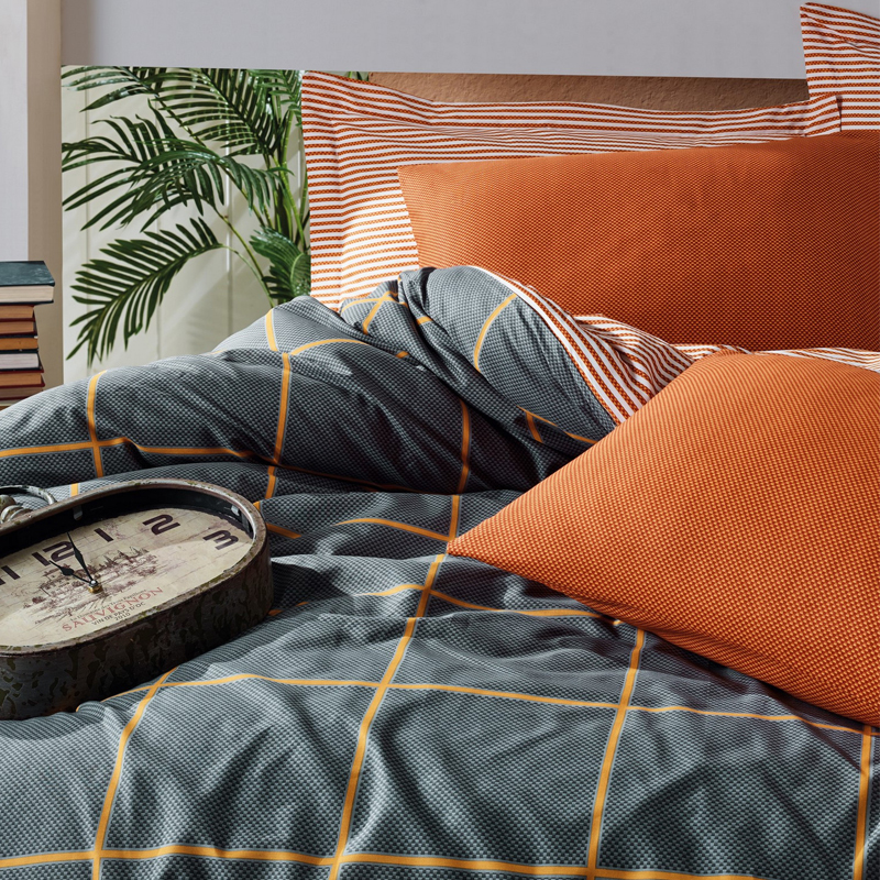 Σετ παπλωματοθήκη Stark Cotton Box 4 τμχ Διπλή (200x220) χρώμα cinnamon - μπλε