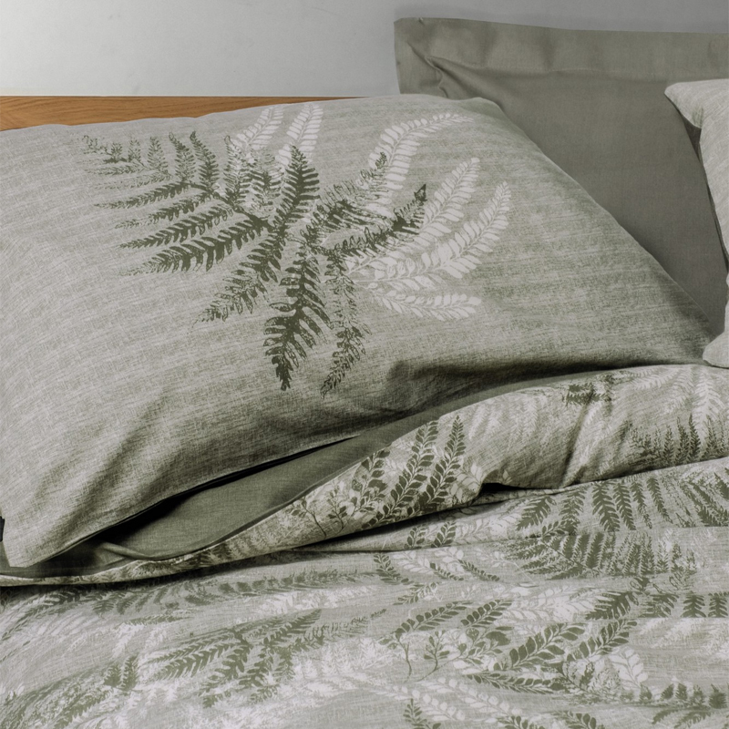 Σετ παπλωματοθήκη Frond Cotton Box 4 τμχ Διπλή (200x220) χρώμα χακί