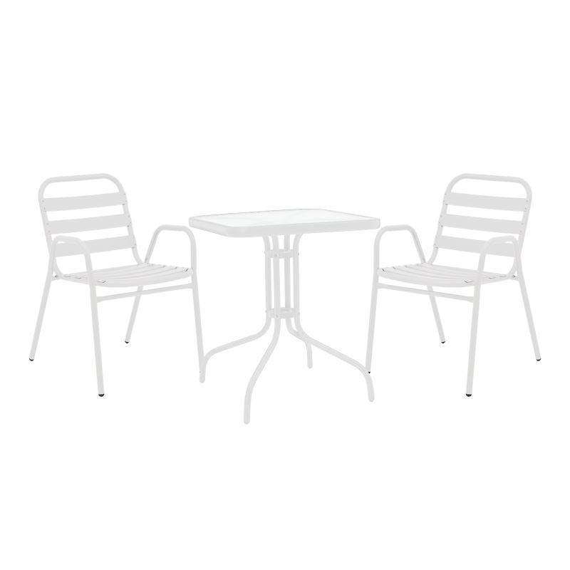 Τραπεζαρία Watson-Sussie pakoworld σετ 3τεμ μέταλλο λευκό- γυαλί 70x70x70εκ