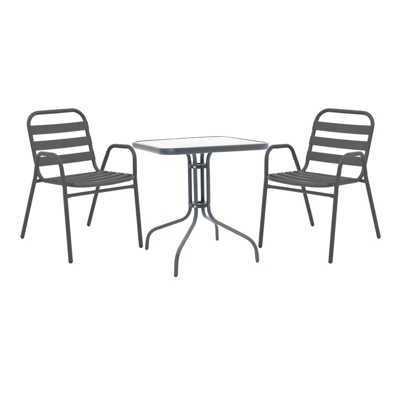 Intrahome Τραπεζαρία CARPATHIANRA-Sussie Intrahome 3τεμ μέταλλο ανθρακί-γυαλί 70x70x70εκ | SKU: INTRAPA-241111246