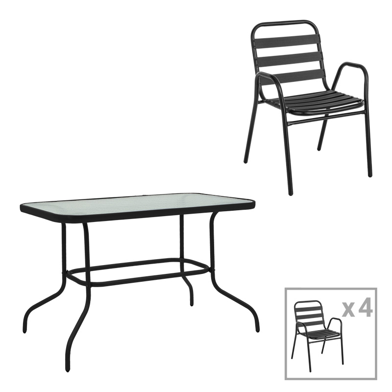 Intrahome Τραπεζαρία CARPATHIANA-Sussie Intrahome σετ 5τεμ μέταλλο μαύρο-γυαλί 110x60x70εκ | SKU: INTRAPA-241111259