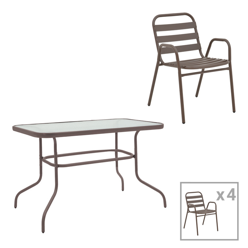 Intrahome Τραπεζαρία CARPATHIANA-Sussie Intrahome 5τεμ μέταλλο καφέ-γυαλί 110x60x70εκ | SKU: INTRAPA-241111263