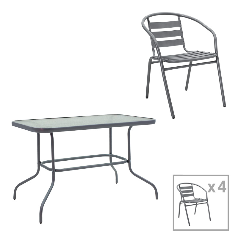 Intrahome Τραπεζαρία CARPATHIANA-ZAGROSINA Intrahome σετ 5τεμ μέταλλο ανθρακί-γυαλί 110x60x70εκ | SKU: INTRAPA-241111264