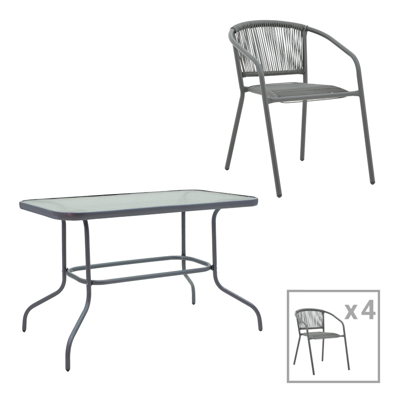 Intrahome Τραπεζαρία CARPATHIANA-Lindaria Intrahome σετ 5τεμ μέταλλο ανθρακί-γυαλί-pe rattan 110x60x70εκ | SKU: INTRAPA-241111266