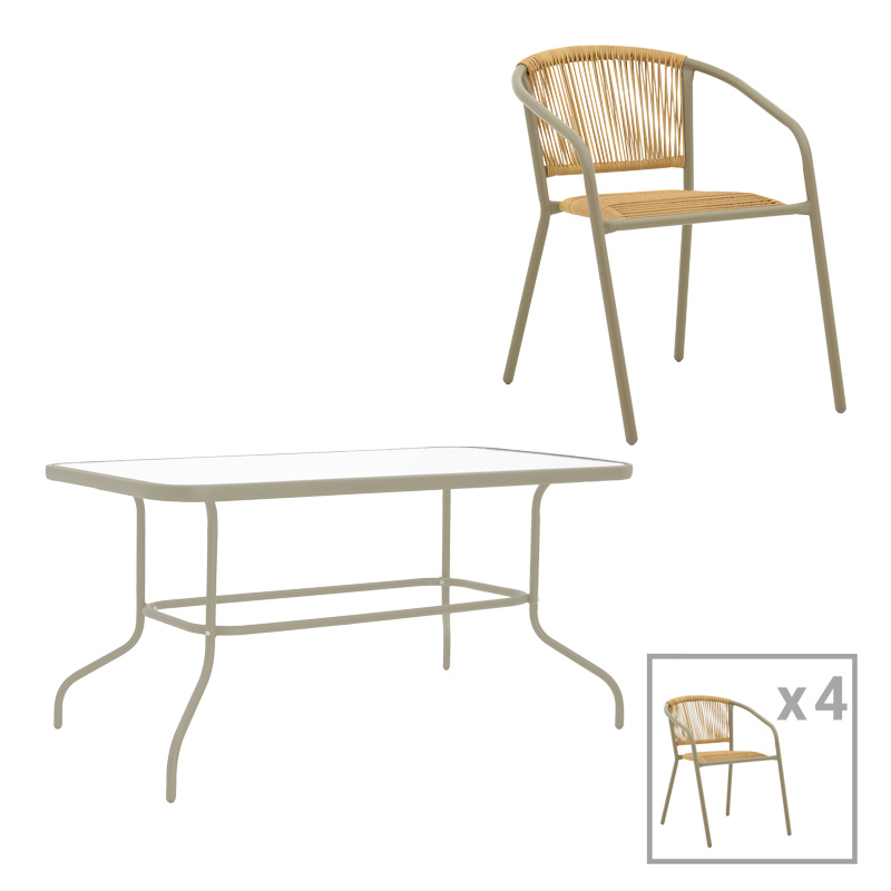 Intrahome Τραπεζαρία CARPATHIANA-Lindaria Intrahome σετ 5τεμ μέταλλο σε σαμπανιζέ και pe rattan σε φυσική απόχρωση 110x60x70εκ | SKU: INTRAPA-241111287