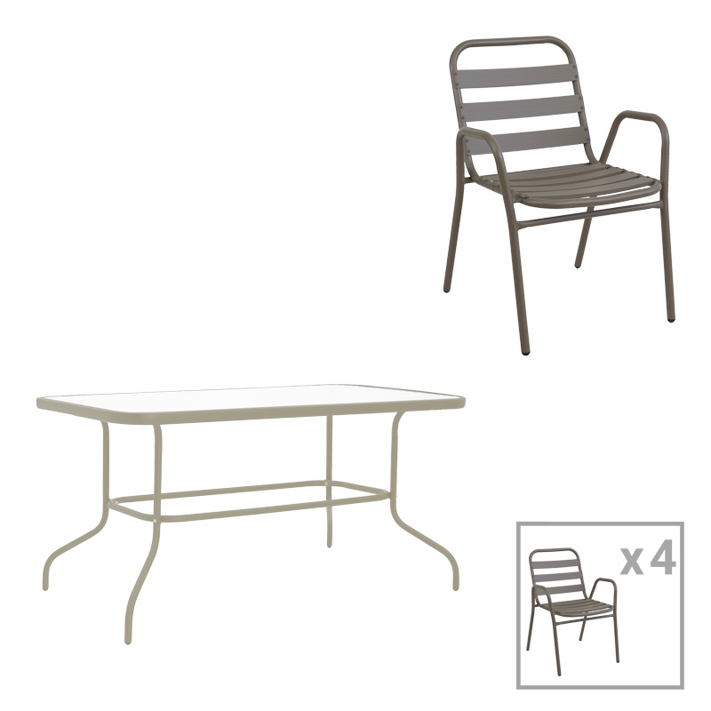 Intrahome Τραπεζαρία CARPATHIANA-Sussie Intrahome σετ 5τεμ μέταλλο σε σαμπανιζέ φυσική απόχρωση 110x60x70εκ | SKU: INTRAPA-241111288