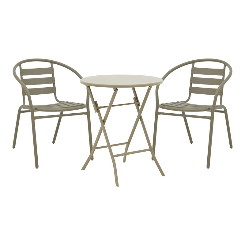 Τραπεζαρία Albero-Tade pakoworld 3τεμ μέταλλο σε σαμπανιζέ απόχρωση Φ60x70εκ