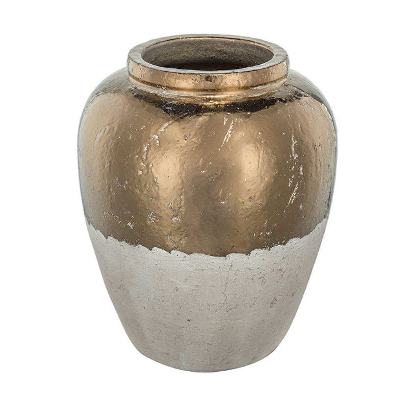 Artekko Candia Βάζο από Τερακότα σε Μπρονζέ με Μπεζ (33x33x40)cm Artekko 1344