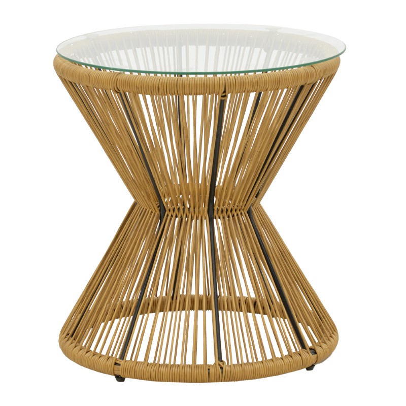 Τραπέζι Mabil pakoworld rattan φυσικό-γυαλί Φ50×55εκ 140-000053 Τραπέζι Mabil pakoworld rattan φυσικό-γυαλί Φ50×55εκ 140-000053
