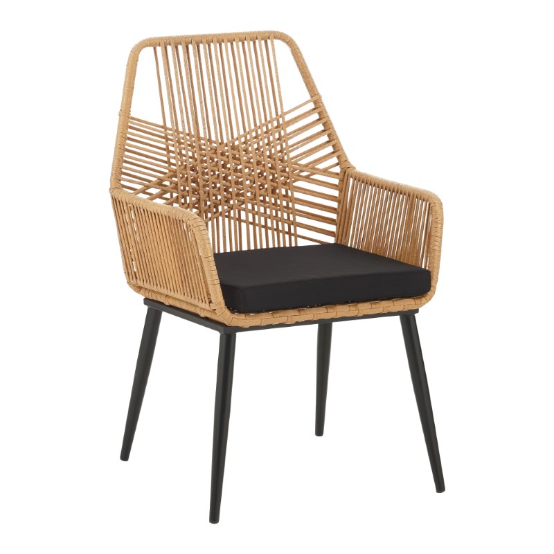 Πολυθρόνα Tanish pakoworld rattan φυσικό-πόδι μαύρο μέταλλο 58×58.5×87εκ 140-000055