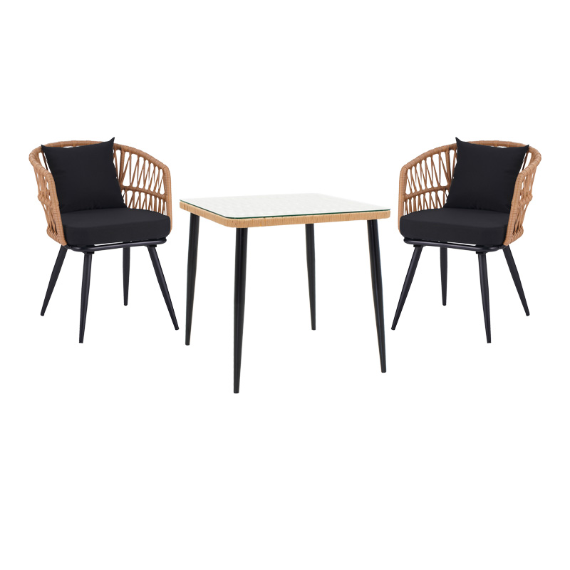 Intrahome Τραπεζαρία Naoki σετ 3 τεμ Intrahome μέταλλο μαύρο-pe φυσικό-γυαλί 80x80x78εκ | SKU: INTRAPA-251111176