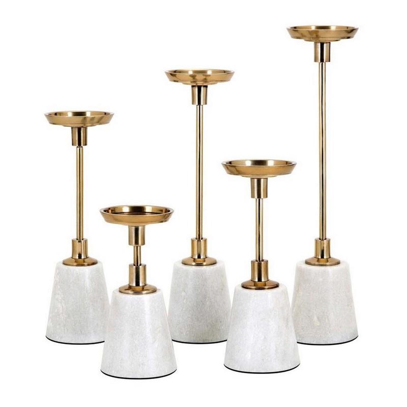 Artekko Candleholders Κηροπήγια με Μάρμαρο Αλουμίνιο Λευκό Χρυσό (9x9x40)cm Σετ/5 Artekko 14292-5