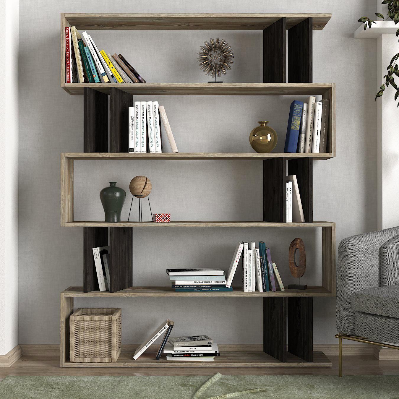 Βιβλιοθήκη ArteLibre Antipaxi Sonoma/Wenge Μοριοσανίδα/Μελαμίνη 122x26x159cm Arte-14410078 Βιβλιοθήκη ArteLibre Antipaxi Sonoma/Wenge Μοριοσανίδα/Μελαμίνη 122x26x159cm Arte-14410078