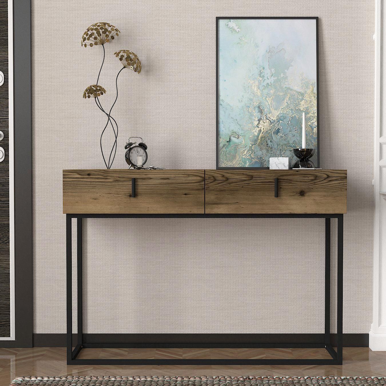 Κονσόλα ArteLibre Mykonos Καφέ/Μαύρη Βάση Μοριοσανίδα/Μελαμίνη/Μέταλλο 120x37x84cm Arte-14410098