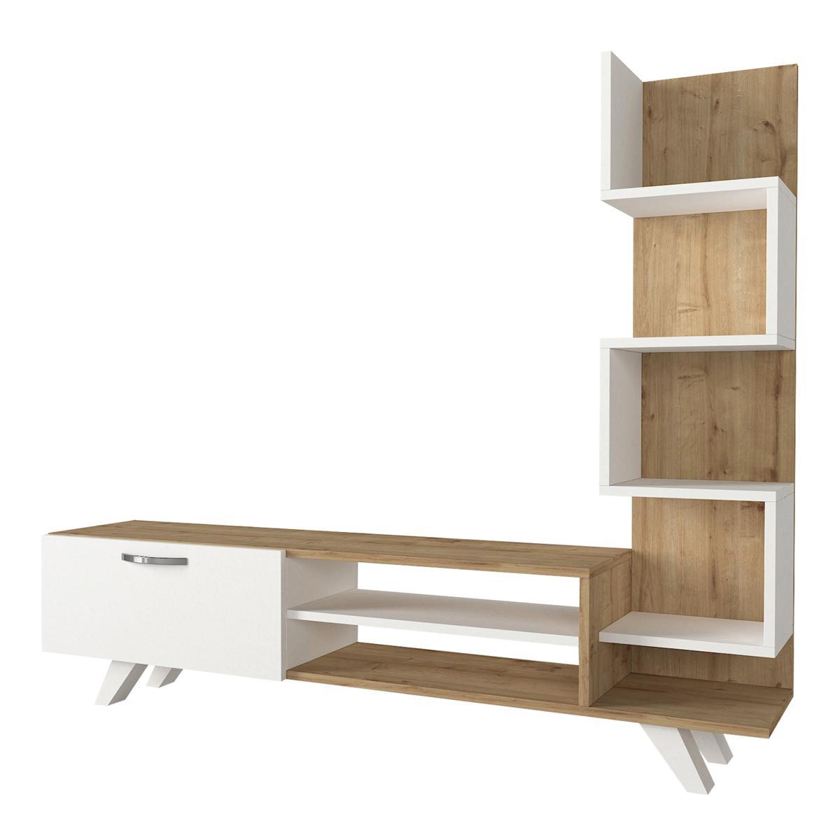 Σύνθετο Τηλεόρασης ArteLibre KEROS Λευκό/Φυσικό Μοριοσανίδα/Μελαμίνη 150x30x132cm Arte-14410213