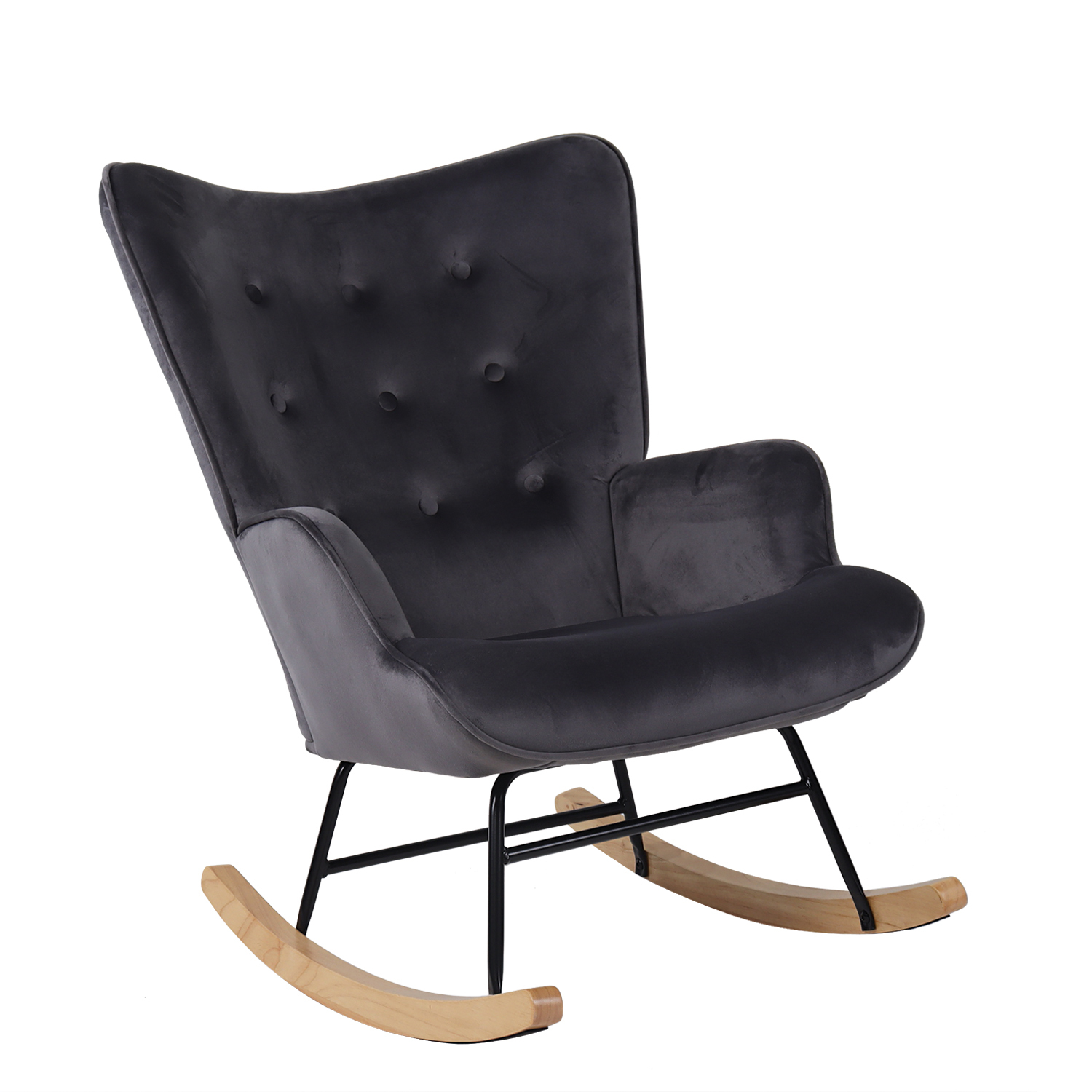 Πολυθρόνα Κουνιστή ArteLibre DARIA Γκρι Βελούδο/Μέταλλο/Ξύλο 85x69x90cm Arte-14770011