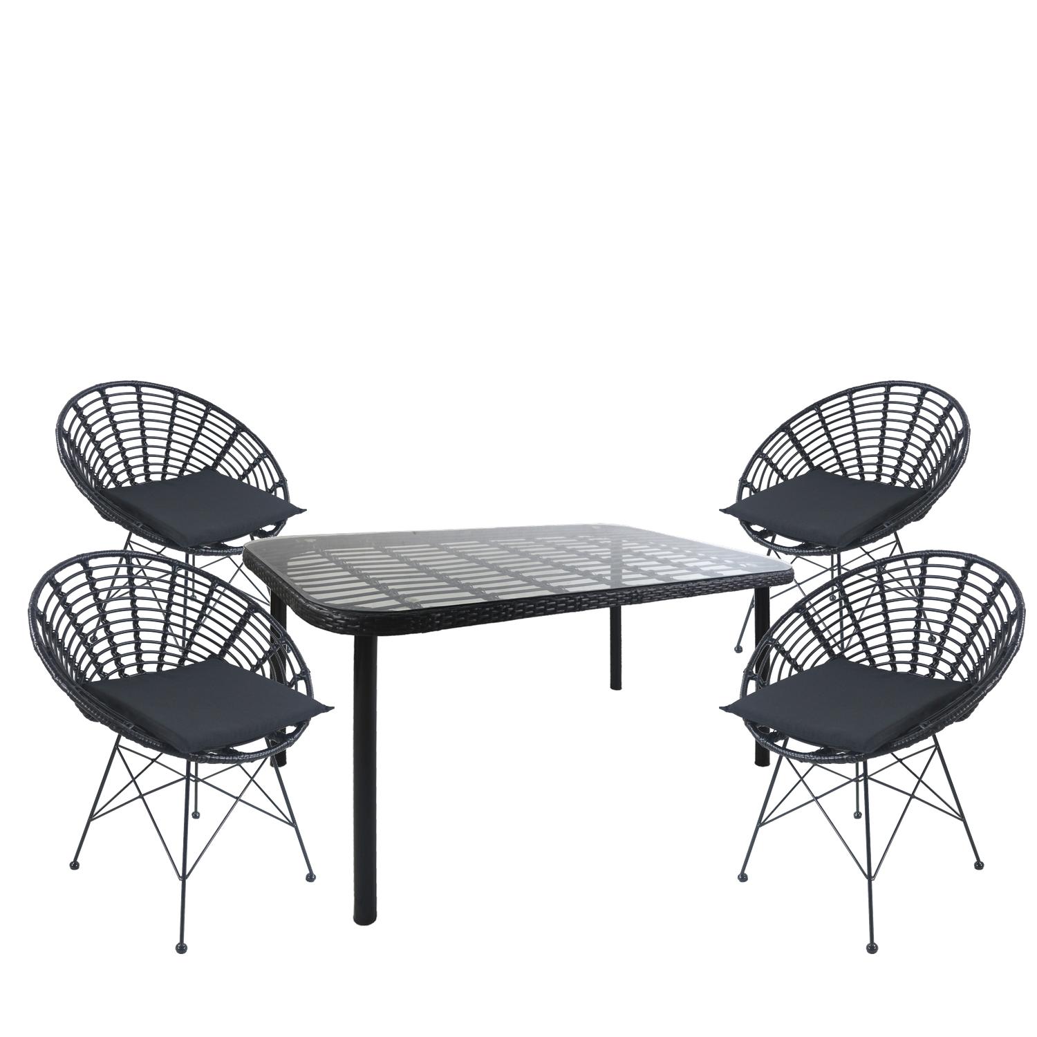 Σετ Τραπεζαρία Κήπου ArteLibre AMPLAS Μαύρο Μέταλλο/Rattan/Γυαλί Με 4 Καρέκλες 14990383 Σετ Τραπεζαρία Κήπου ArteLibre AMPLAS Μαύρο Μέταλλο/Rattan/Γυαλί Με 4 Καρέκλες 14990383