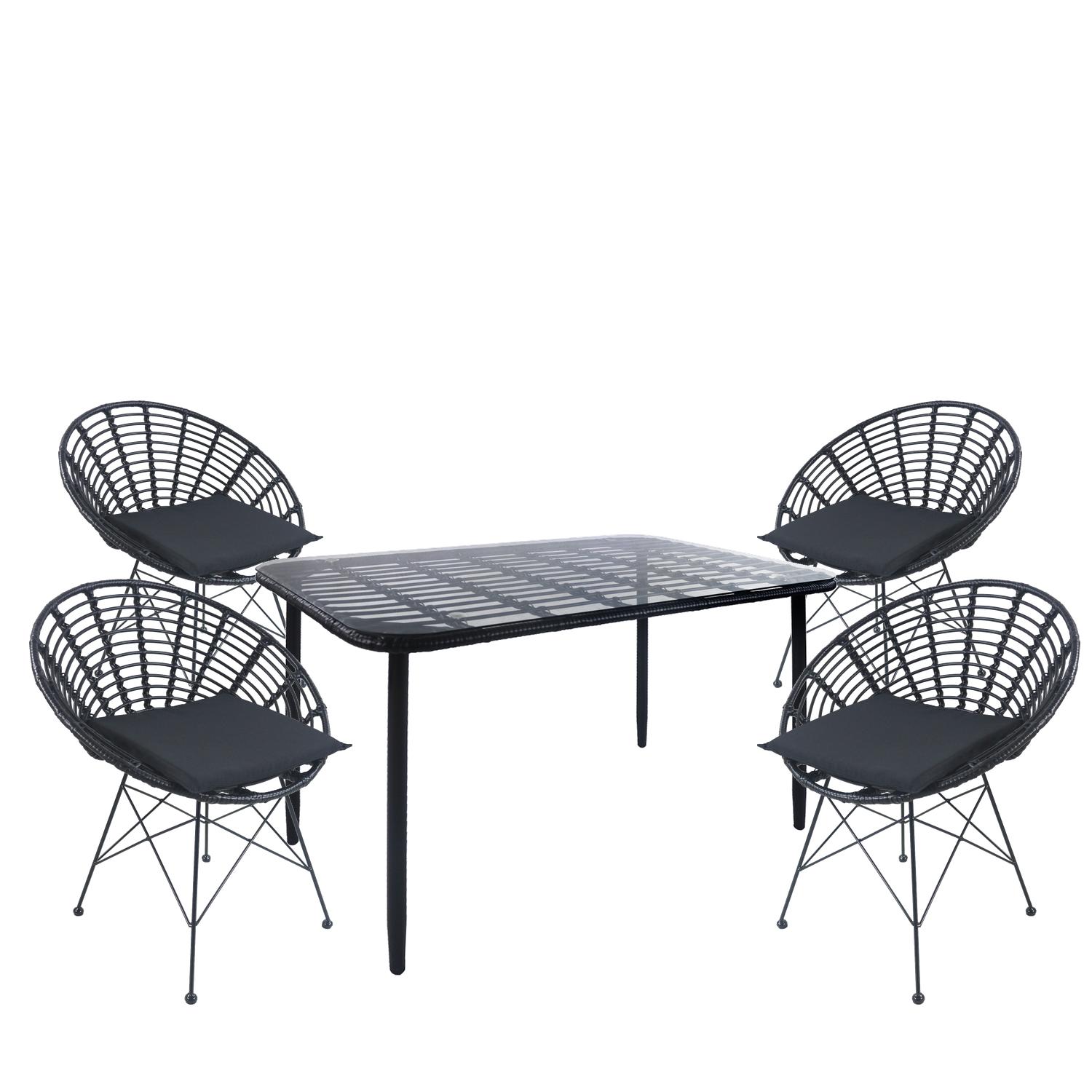 Σετ Τραπεζαρία Κήπου ArteLibre ANNIUS Μαύρο Μέταλλο/Rattan/Γυαλί Με 4 Καρέκλες 14990384 Σετ Τραπεζαρία Κήπου ArteLibre ANNIUS Μαύρο Μέταλλο/Rattan/Γυαλί Με 4 Καρέκλες 14990384