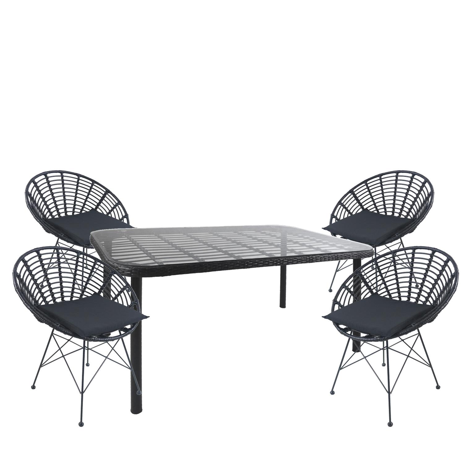 Σετ Τραπεζαρία Κήπου ArteLibre AMPIUS Μαύρο Μέταλλο/Rattan/Γυαλί Με 4 Καρέκλες 14990385 Σετ Τραπεζαρία Κήπου ArteLibre AMPIUS Μαύρο Μέταλλο/Rattan/Γυαλί Με 4 Καρέκλες 14990385
