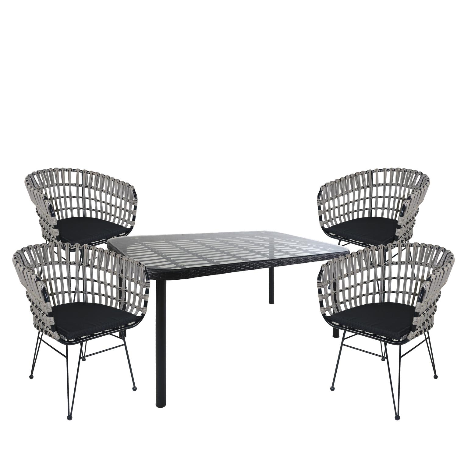 Σετ Τραπεζαρία Κήπου ArteLibre AMPLAS Μαύρο Μέταλλο/Rattan/Γυαλί Με 4 Καρέκλες 14990389 Σετ Τραπεζαρία Κήπου ArteLibre AMPLAS Μαύρο Μέταλλο/Rattan/Γυαλί Με 4 Καρέκλες 14990389