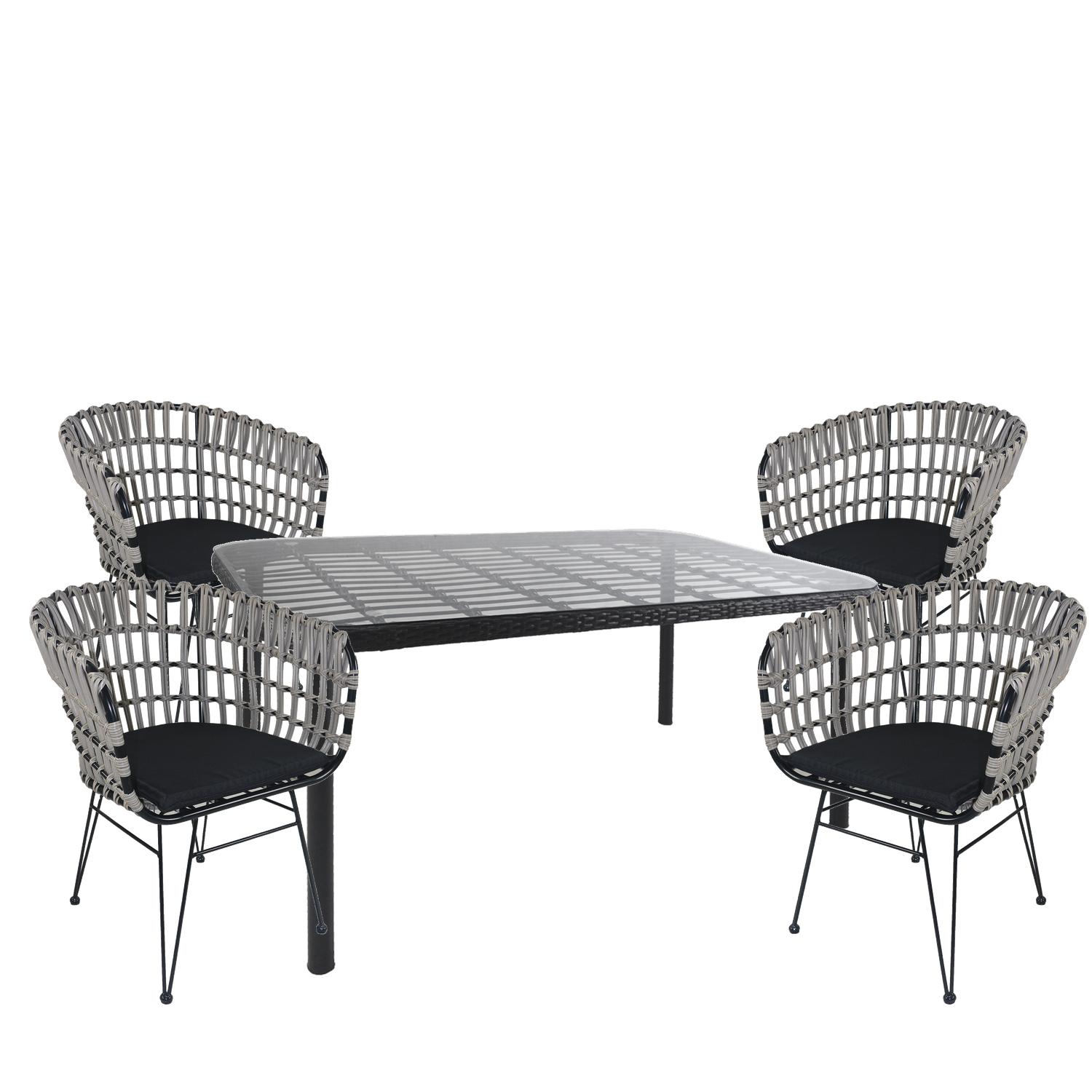 Σετ Τραπεζαρία Κήπου ArteLibre AMPIUS Μαύρο Μέταλλο/Rattan/Γυαλί Με 4 Καρέκλες 14990391 Σετ Τραπεζαρία Κήπου ArteLibre AMPIUS Μαύρο Μέταλλο/Rattan/Γυαλί Με 4 Καρέκλες 14990391
