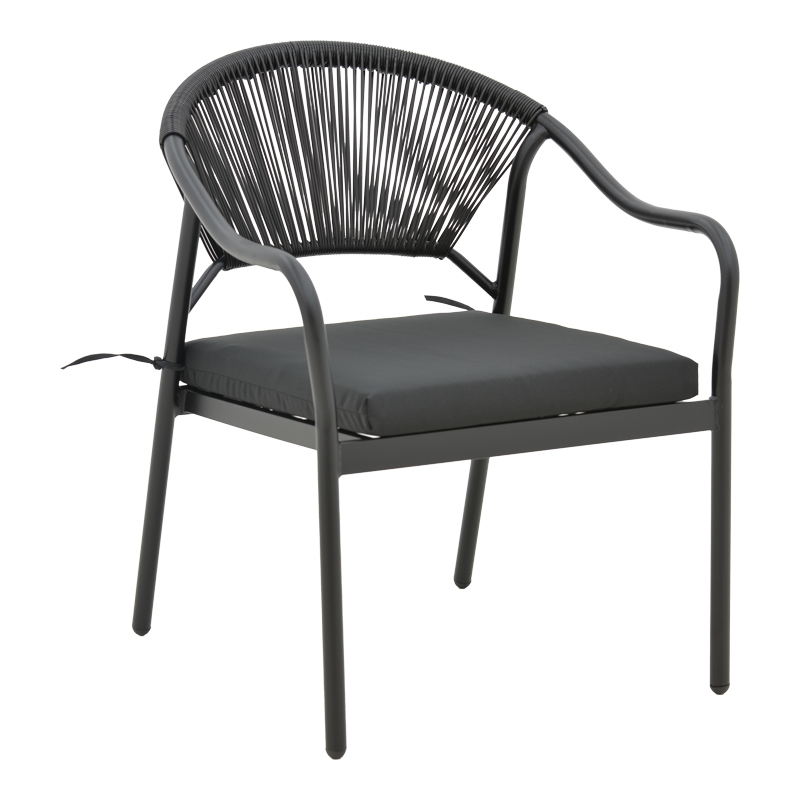 Πολυθρόνα Jerqui pakoworld wicker rattan μαύρο-μεταλλικό μαύρο πόδι-μαύρο μαξιλάρι 60x64x78εκ 152-000018