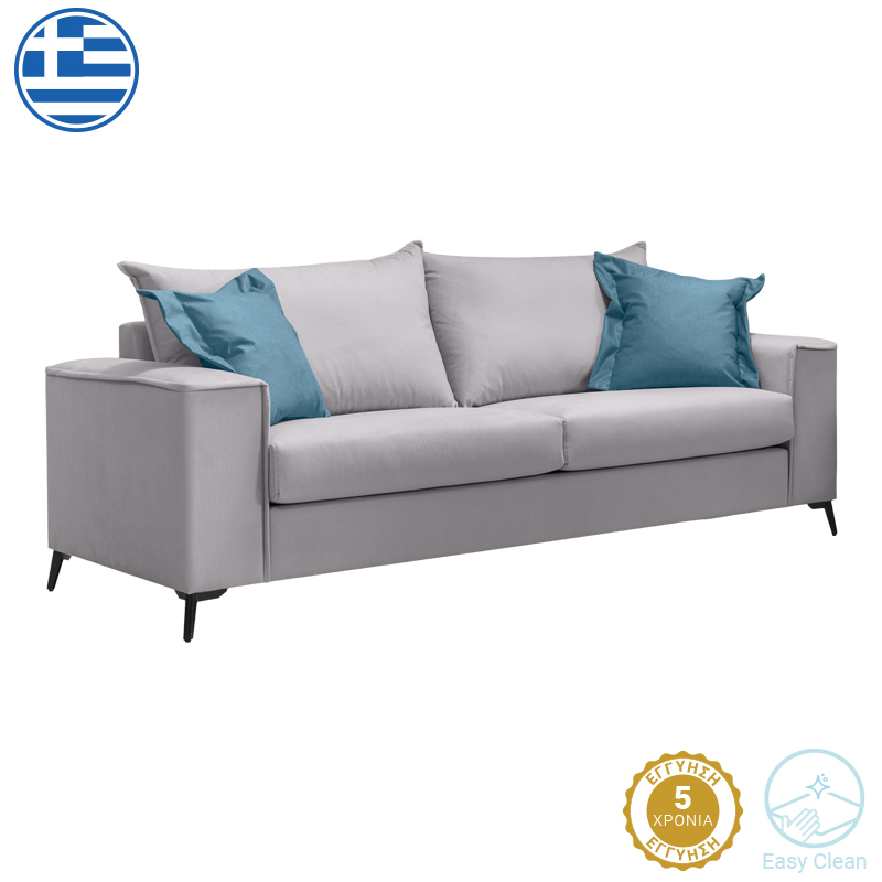 Intrahome Καναπές Verona Intrahome 3θέσιος ανοιχτό γκρι ύφασμα με μαξιλάρια σε μπλε απόχρωση 225x93x100εκ | SKU: INTRAPA-279111193