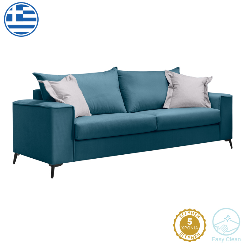 Intrahome Καναπές Verona Intrahome 3θέσιος μπλε ύφασμα με μαξιλάρια σε απόχρωση ανοιχτό γκρι 225x93x100εκ | SKU: INTRAPA-279111195