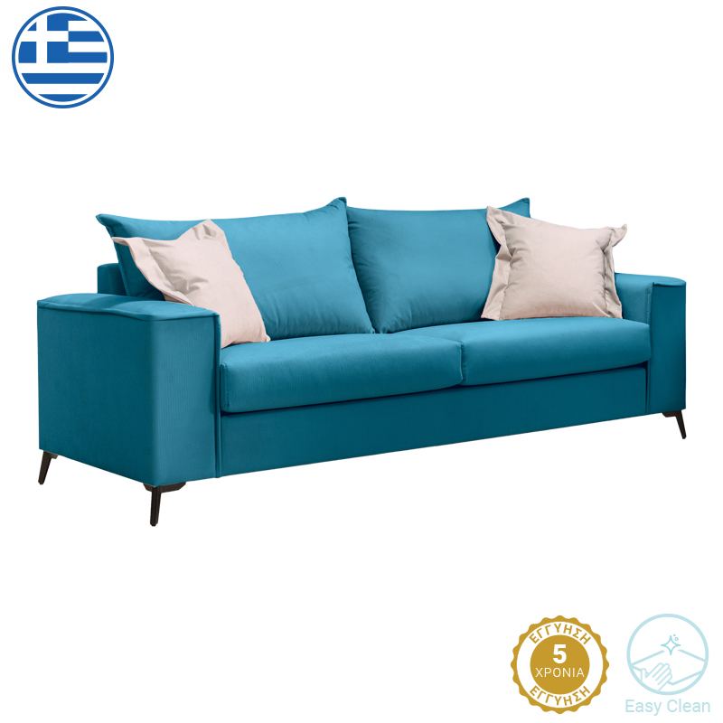 Intrahome Καναπές Verona Intrahome 3θέσιος πετρόλ ύφασμα με μαξιλάρια σε μπεζ απόχρωση 225x93x100εκ | SKU: INTRAPA-279111197