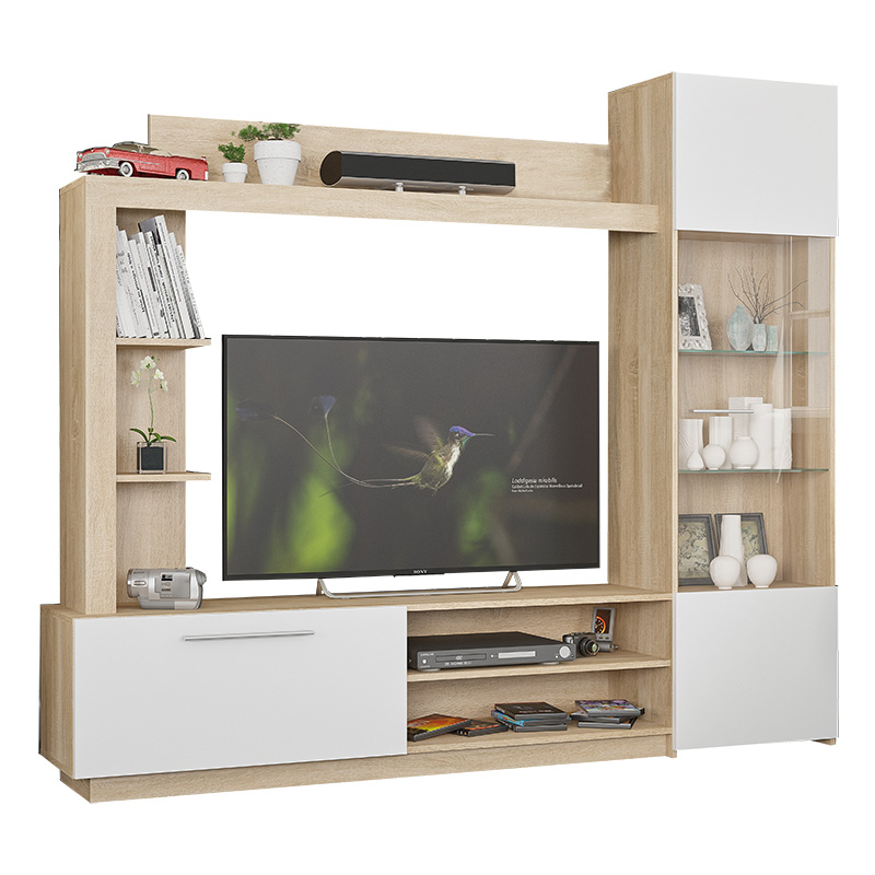 Σύνθετο σαλονιού June pakoworld sonoma-λευκό 204x35x177εκ 173-000043 Σύνθετο σαλονιού June pakoworld sonoma-λευκό 204x35x177εκ 173-000043