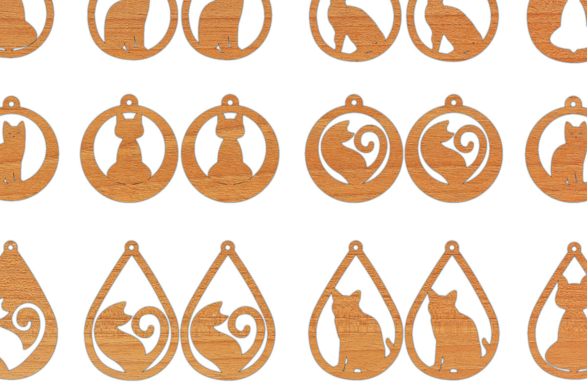 Σετ των 3 Intra απο ξύλο plywood 3mm-4mm πάχος 10 Ξύλινο Σκουλαρίκι Cat Σκουλαρίκι Δίασταση 3x3 cm INTRAFABR-65667468