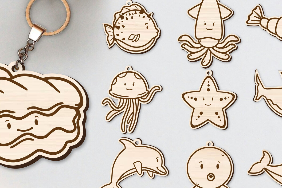 Σετ των 2 Intra απο ξύλο plywood 3mm-4mm πάχος 10 Design Cute Sea Animal Key Chain Δίασταση 30x20 cm INTRAFABR-96263327