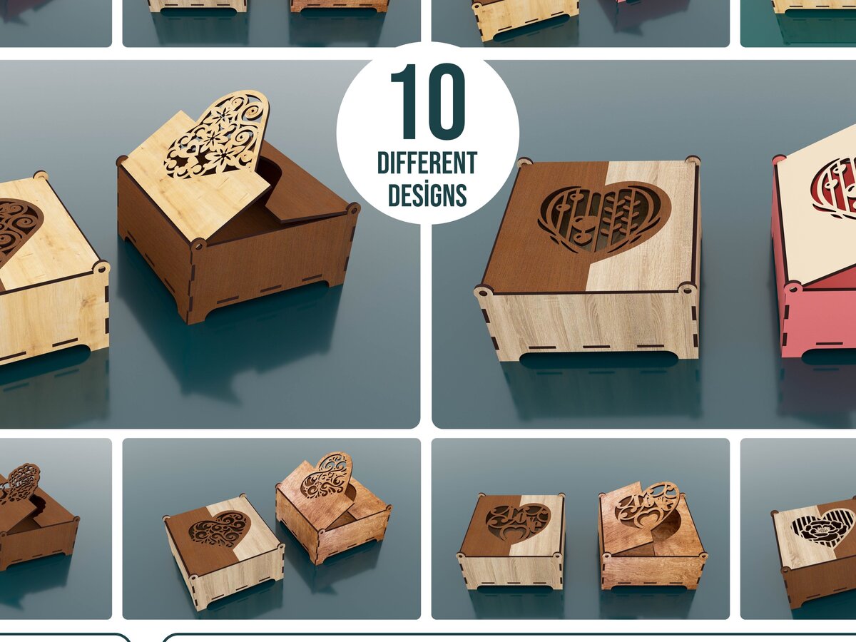 Σετ των 2 Intra απο ξύλο plywood 3mm-4mm πάχος Κουτί 10 διαφορετικών σχεδίων Δίασταση 15x15 cm INTRAFABR-71022377