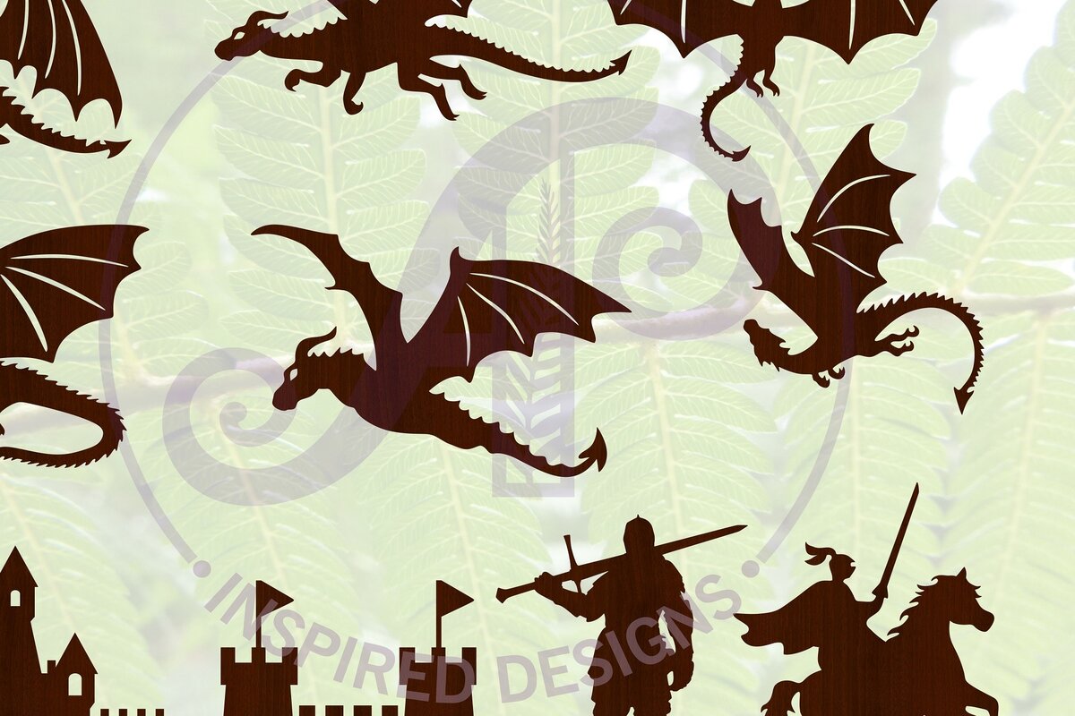 Intra απο ξύλο plywood 3mm-4mm πάχος 10 Dragon Castle and Knight Shapes Δίασταση 30x20 cm INTRAFABR-67514557