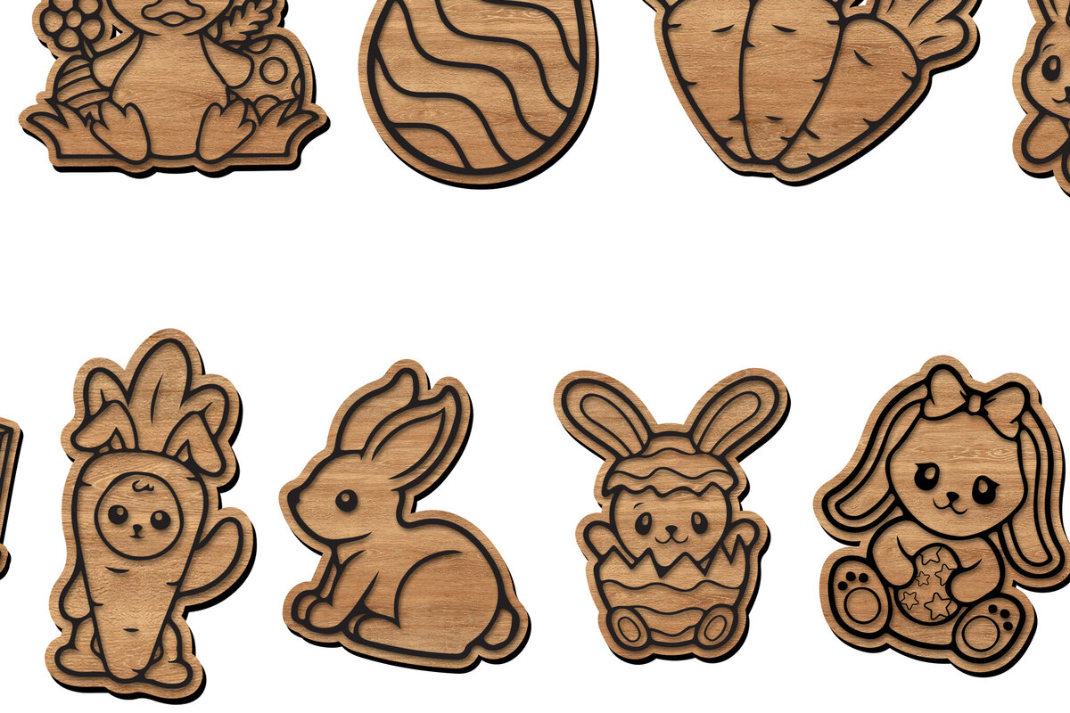 Σετ των 3 Intra απο ξύλο plywood 3mm-4mm πάχος 10 Πασχαλινά σχέδια κοπής με λέιζερ Δίασταση 8x8 cm INTRAFABR-113040752