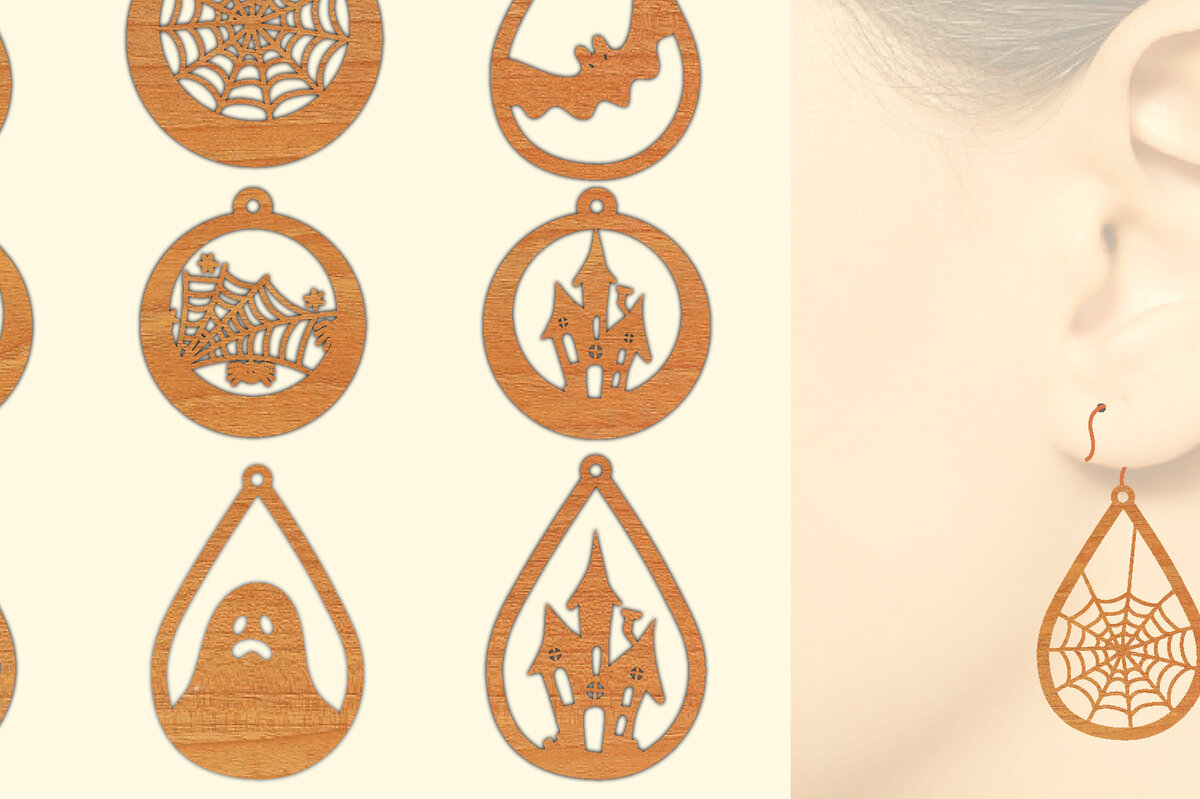 Σετ των 3 Intra απο ξύλο plywood 3mm-4mm πάχος 10 Ξύλινα Σκουλαρίκια Halloween Cut  Δίασταση 3x3 cm INTRAFABR-74959140