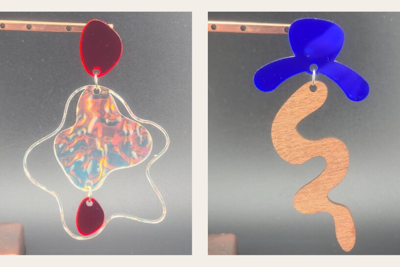 Σετ των 3 Intra απο ξύλο plywood 3mm-4mm πάχος 10 μοντέρνα αφηρημένα σκουλαρίκια Δίασταση 10x10 cm INTRAFABR-123676372