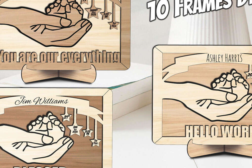 Σετ των 3 Intra απο ξύλο plywood 3mm-4mm πάχος 10 Πλαίσιο αναγγελίας γέννησης νεογέννητου Δίασταση 7x7 cm INTRAFABR-103440682