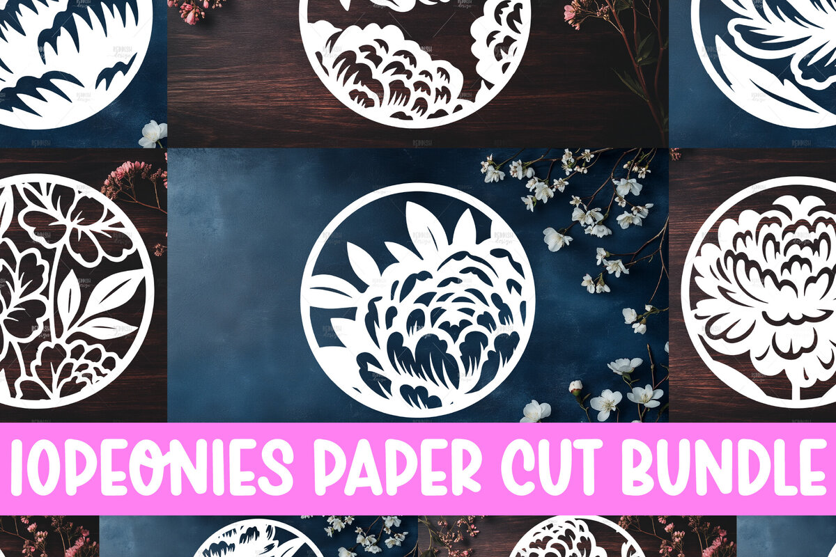 Σετ των 2 Intra απο ξύλο plywood 3mm-4mm πάχος Χαρτί κομμένο στρογγυλό σημάδι 10 λουλουδιών παιώνιας Δίασταση 15x15 cm INTRAFABR-122604270