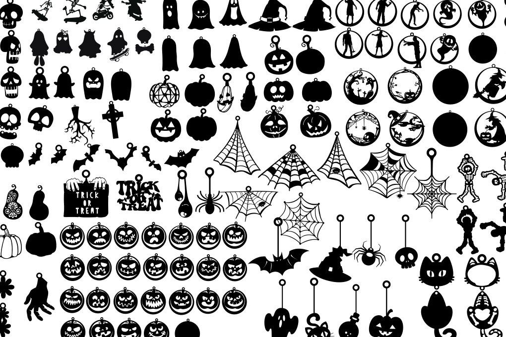 Σετ των 3 Intra απο ξύλο plywood 3mm-4mm πάχος με 100 χαριτωμένα αποκριάτικα σκουλαρίκια Δίασταση 3x3 cm INTRAFABR-81253192