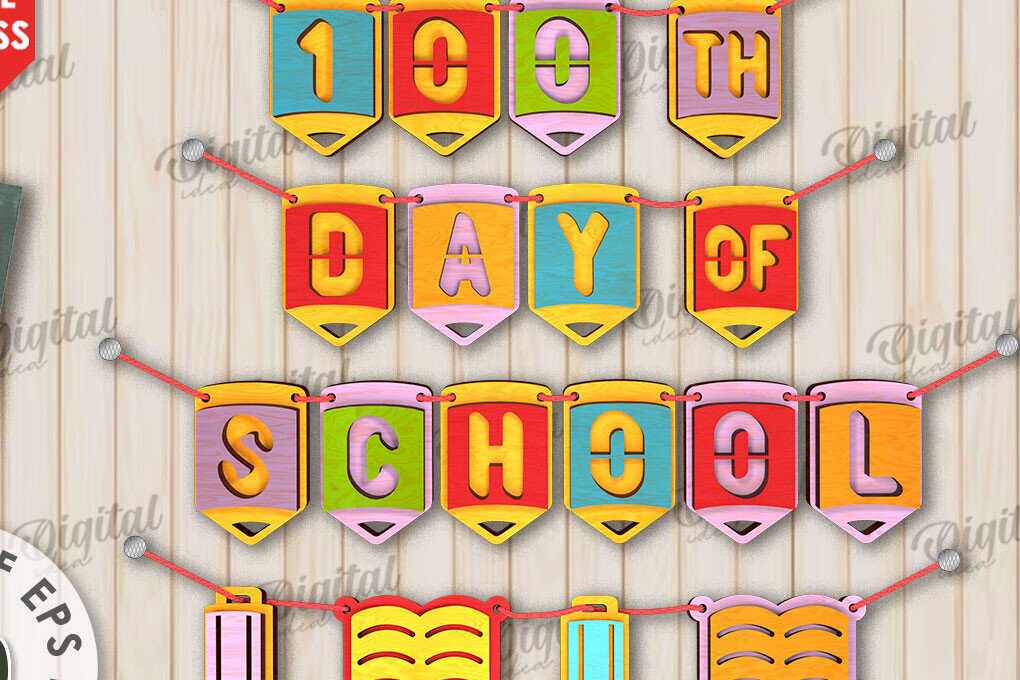 Intra απο ξύλο plywood 3mm-4mm πάχος 100th Days of School Banner Δίασταση 30x20 cm INTRAFABR-111675112