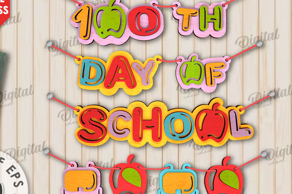 Intra απο ξύλο plywood 3mm-4mm πάχος 100th Days of School Banner Δίασταση 30x20 cm INTRAFABR-111675404