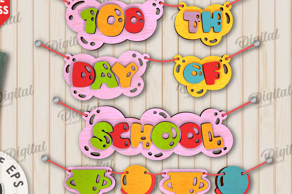 Intra απο ξύλο plywood 3mm-4mm πάχος 100th Days of School Banner Δίασταση 30x20 cm INTRAFABR-111675461
