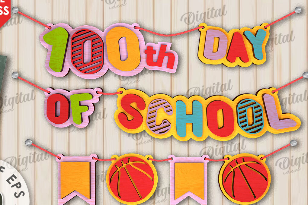 Intra απο ξύλο plywood 3mm-4mm πάχος 100th Days of School Banner Δίασταση 30x20 cm INTRAFABR-111675437
