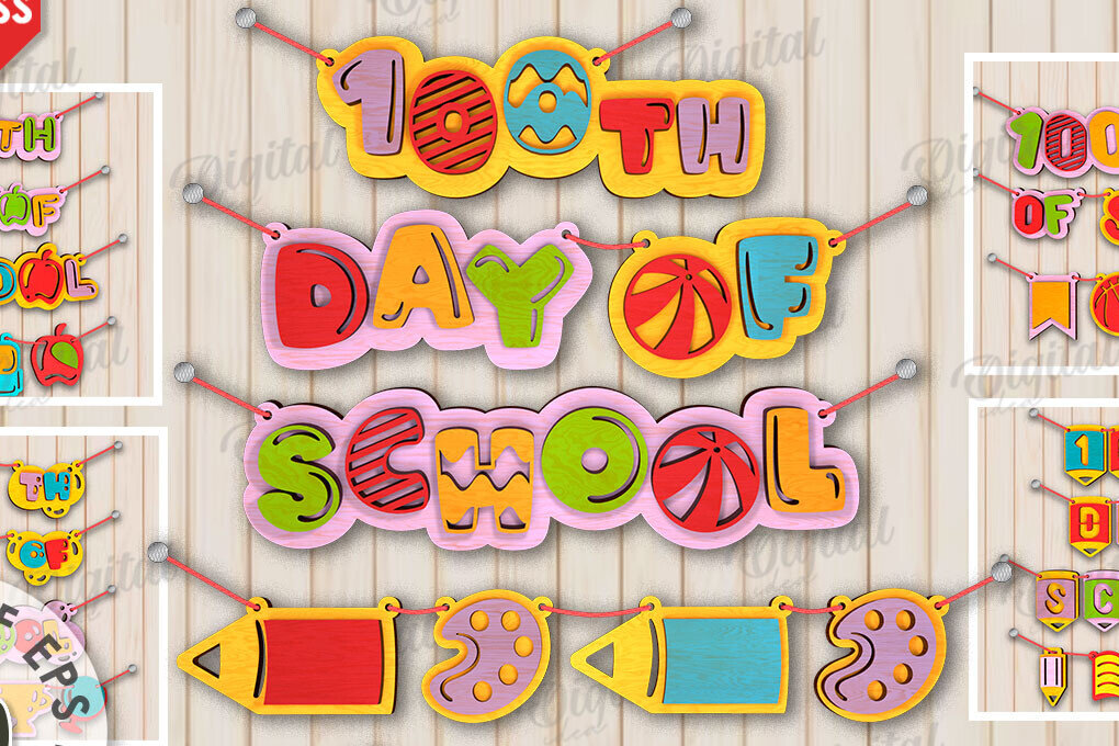 Intra απο ξύλο plywood 3mm-4mm πάχος 100th Days of School Banner Δίασταση 30x20 cm INTRAFABR-111675382