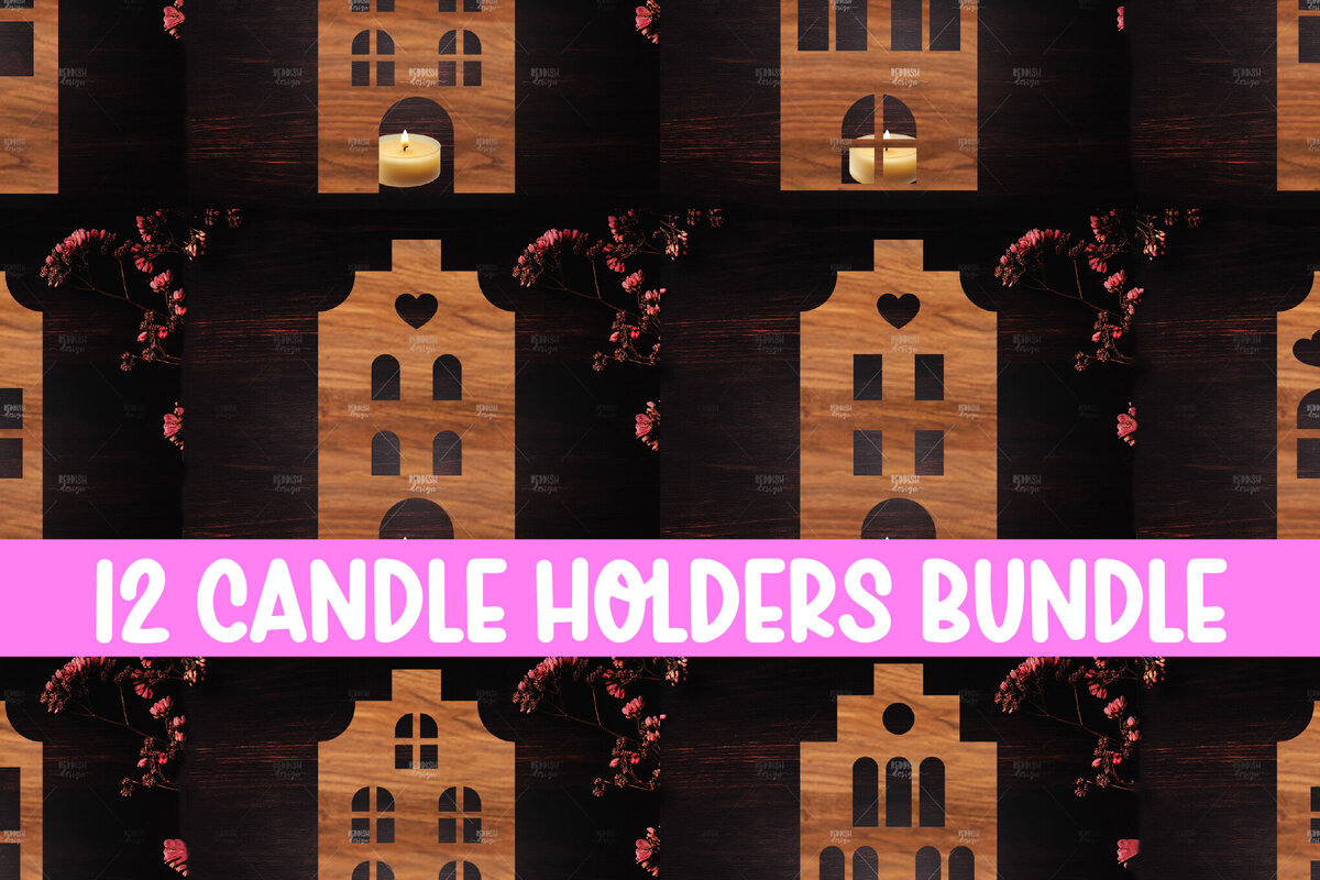 Σετ των 2 Intra απο ξύλο plywood 3mm-4mm πάχος 12 3D House Χριστουγεννιάτικο Κηροπήγιο Δίασταση 15x15 cm INTRAFABR-122817972