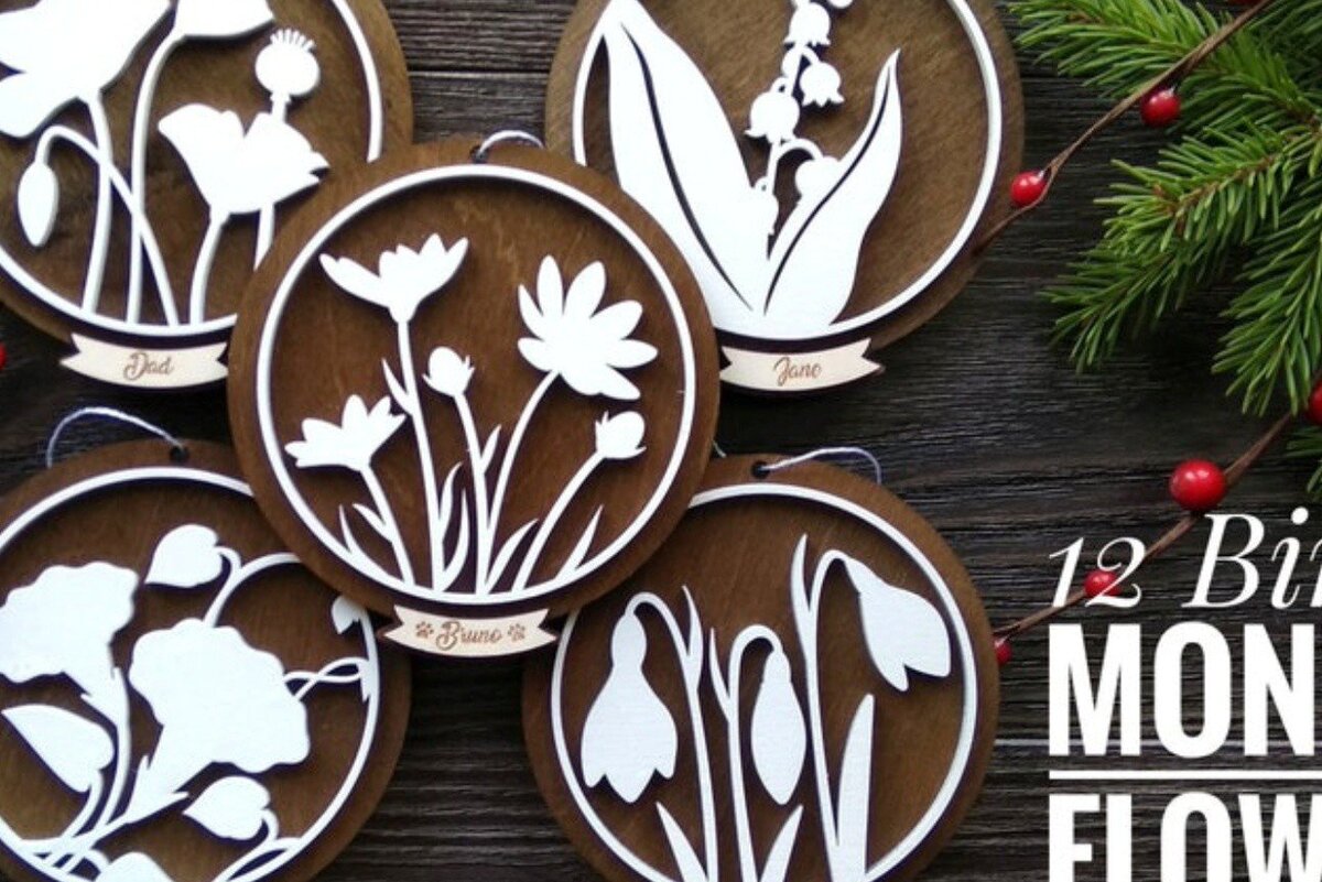 Σετ των 3 Intra απο ξύλο plywood 3mm-4mm πάχος Στολίδια λουλουδιών 12 Μήνα Γέννησης Δίασταση 10x10 cm INTRAFABR-33914581
