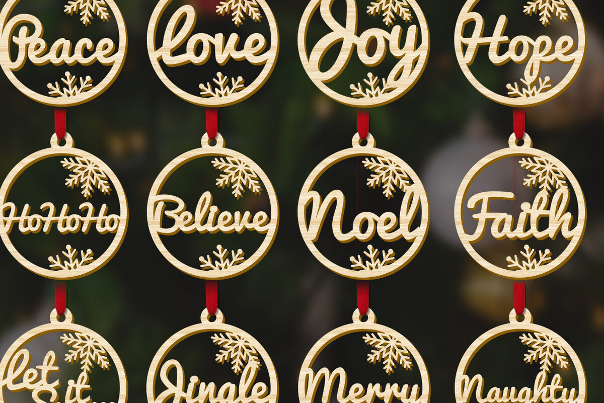 Σετ των 3 Intra απο ξύλο plywood 3mm-4mm πάχος 12 Χριστουγεννιάτικο Στολίδι Λέξεις Διακόσμηση Δίασταση 4x4 cm INTRAFABR-80208869