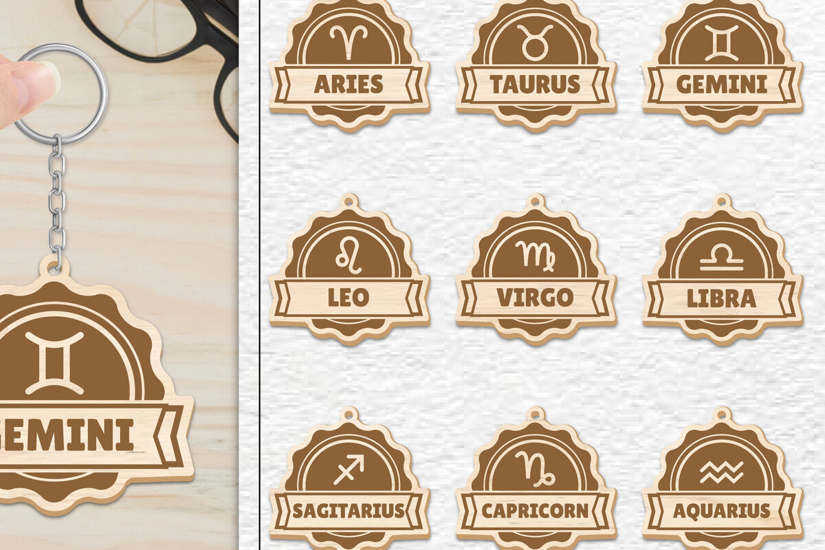 Σετ των 3 Intra απο ξύλο plywood 3mm-4mm πάχος 12 Σχέδιο Zodiac Keychain Δίασταση 6x6 cm INTRAFABR-102145029