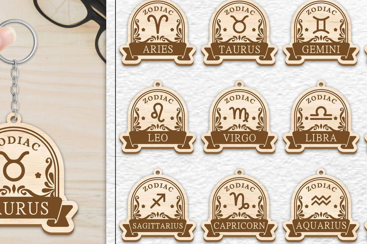 Σετ των 3 Intra απο ξύλο plywood 3mm-4mm πάχος 12 Σχέδιο Zodiac Keychain Δίασταση 6x6 cm INTRAFABR-102168470